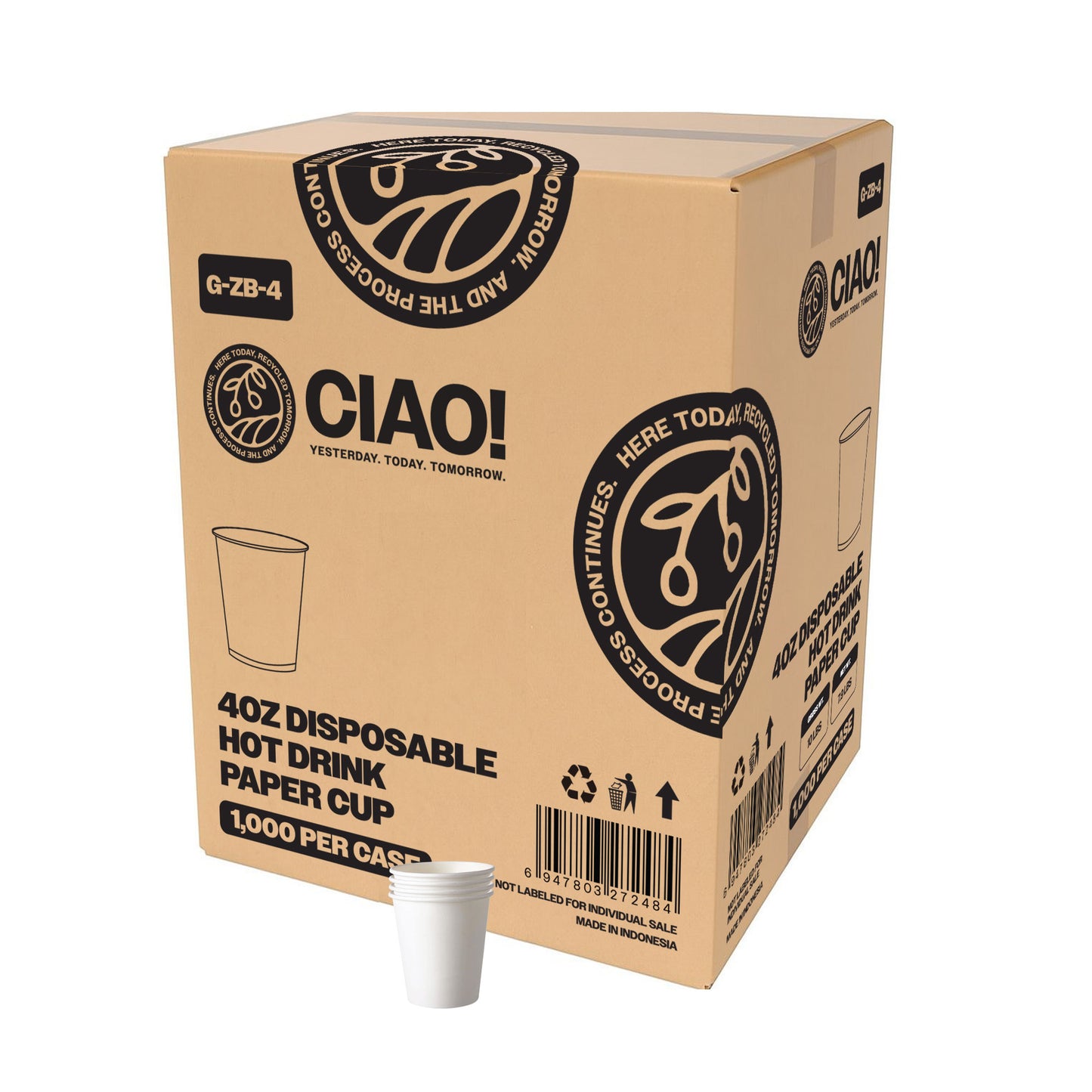 Ciao! Paper Hot Cup, 4 oz Disposable Cup, White, 1,000 Count
