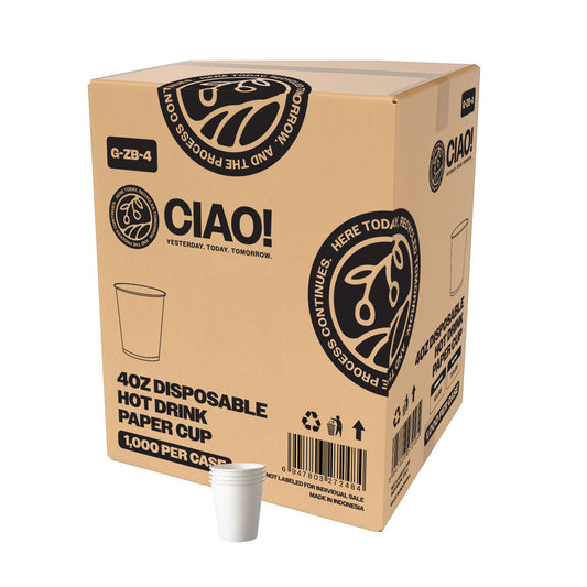 Ciao! Paper Hot Cup, 4 oz Disposable Cup, White, 1,000 Count