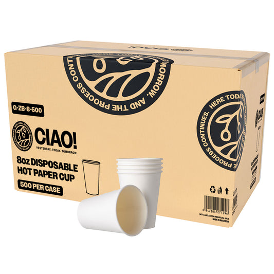 CIAO! 10oz White Paper Hot Cup, Disposable, 90mm Diameter 500 Count