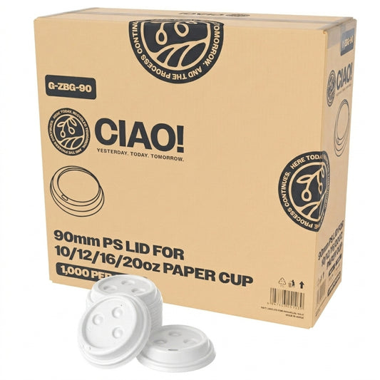 CIAO! 90mm Diameter Polystyrene White Lid, Designed and Fit BRAND10, 12, 16 and 20 oz Paper Cup ONLY - 1,000 Count