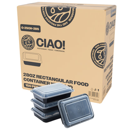 CIAO! 28 oz Injection Molded Microwavable Black Rectangular Food Container with Lid (150/case)