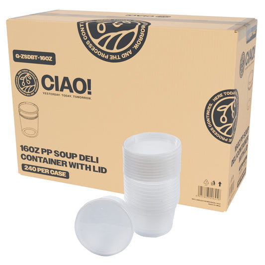 CIAO! 16OZ Injection Molded Soup-Deli Container with Lid (240/240 combo pack)