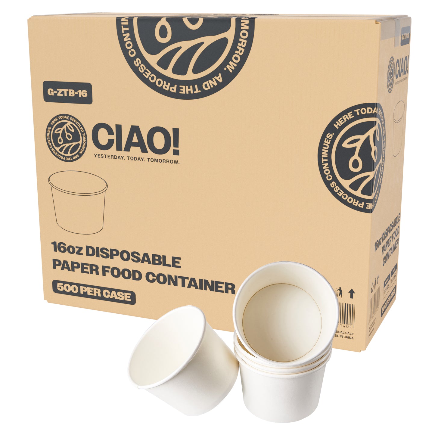 CIAO! 16OZ Disposable White Paper Food Container (500/case)