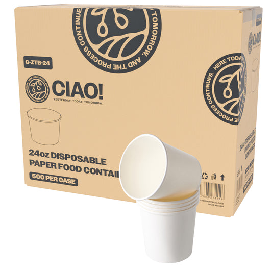 CIAO! 24OZ Disposable White Paper Food Container (500/case)