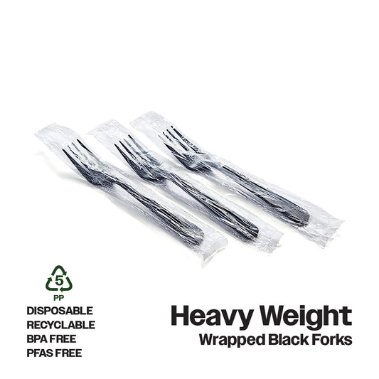 CIAO! Heavy Weight Black Fork Polypropylene Individually Wrapped (Case of 1,000)