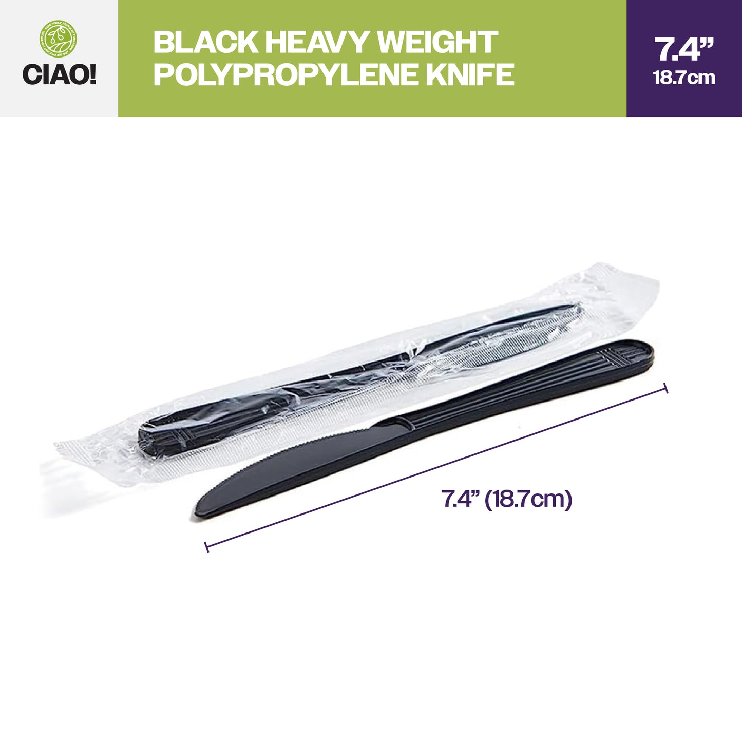 CIAO! Heavy Weight Black Knife Polypropylene Individually Wrapped (Case of 1,000)