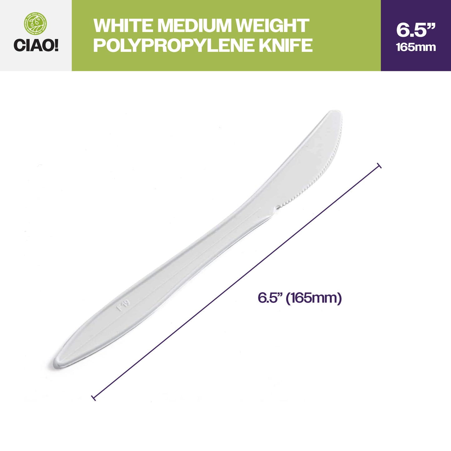 CIAO! Medium Weight Disposable White Knife Polypropylene (Case of 1,000)