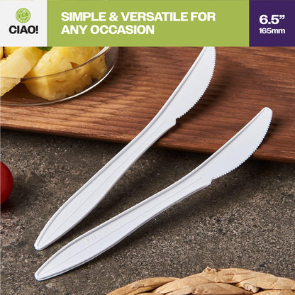 CIAO! Medium Weight Disposable White Knife Polypropylene (Case of 1,000)