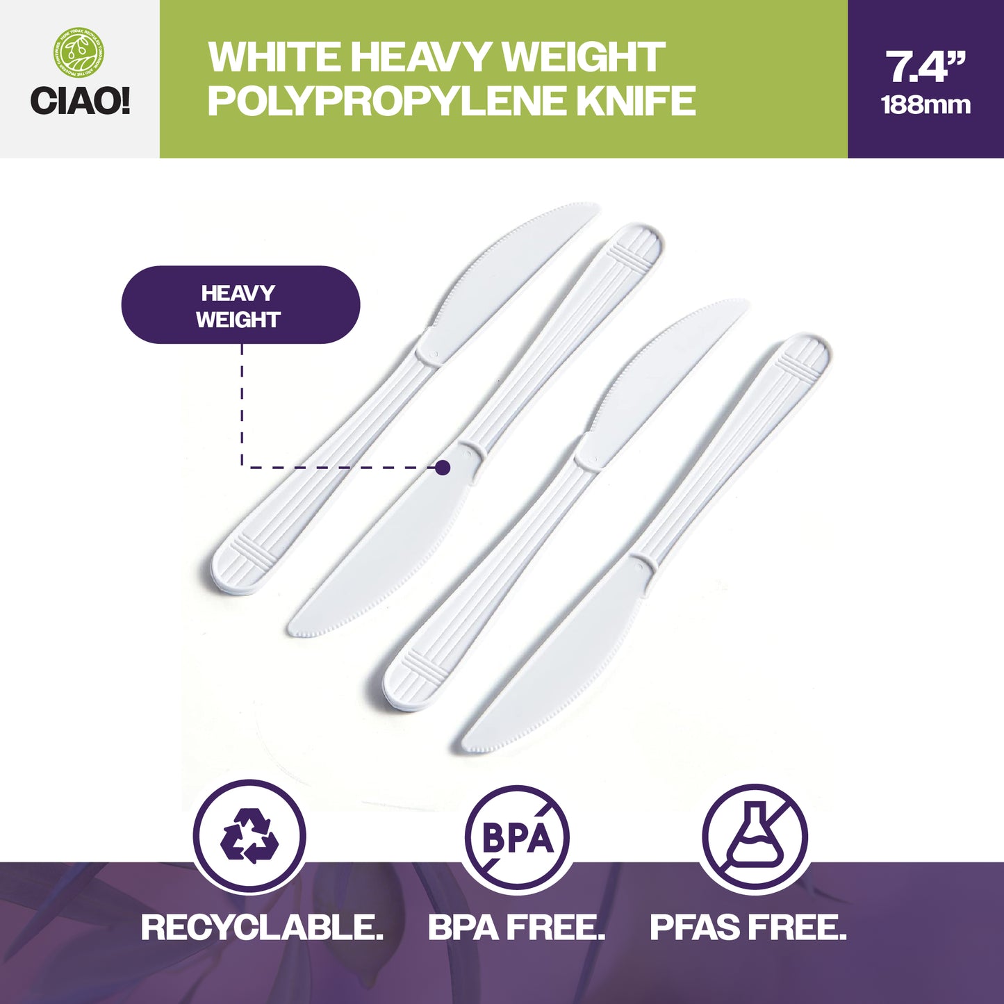 CIAO! Heavy Weight Disposable White Knife Polypropylene (Case of 1,000)