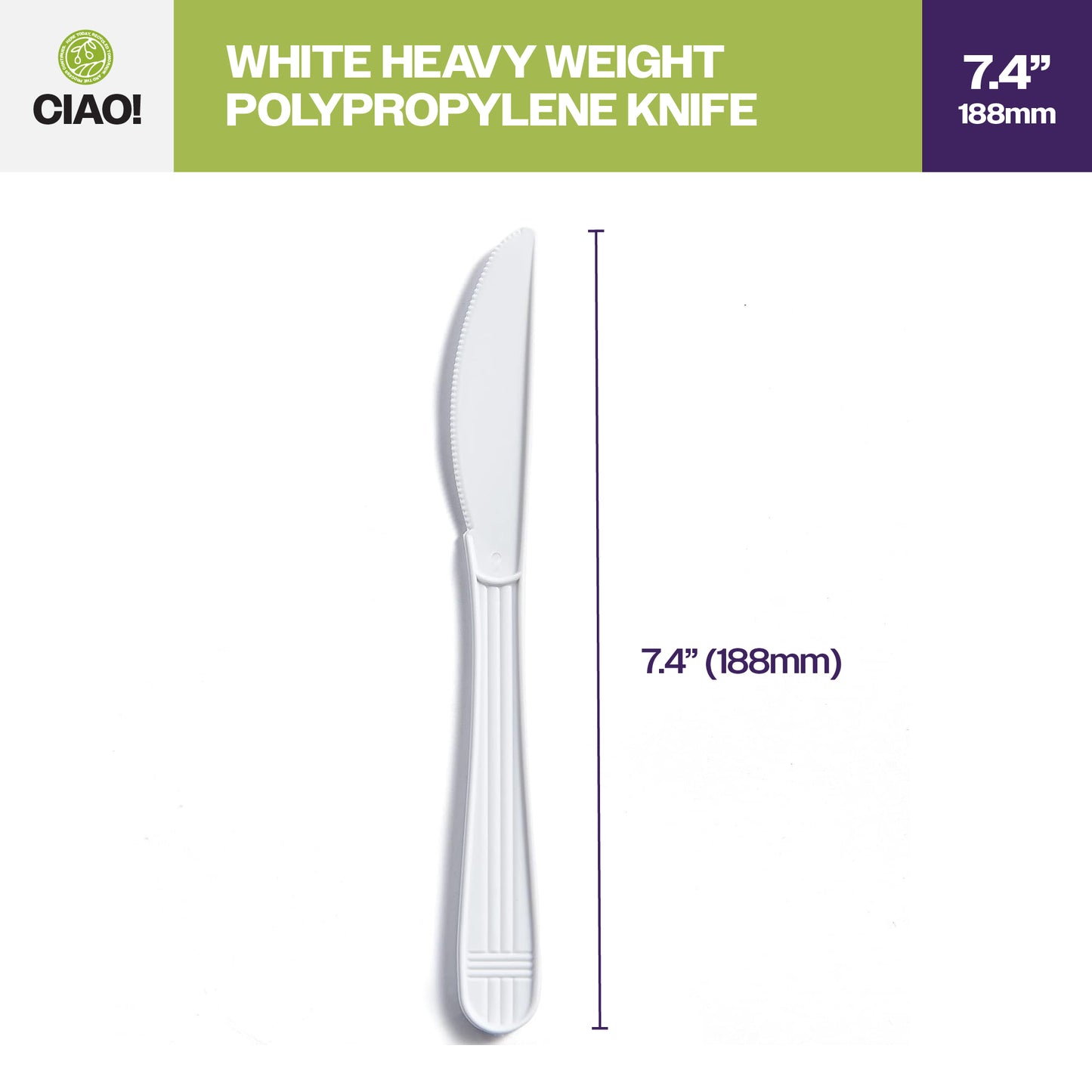 CIAO! Heavy Weight Disposable White Knife Polypropylene (Case of 1,000)