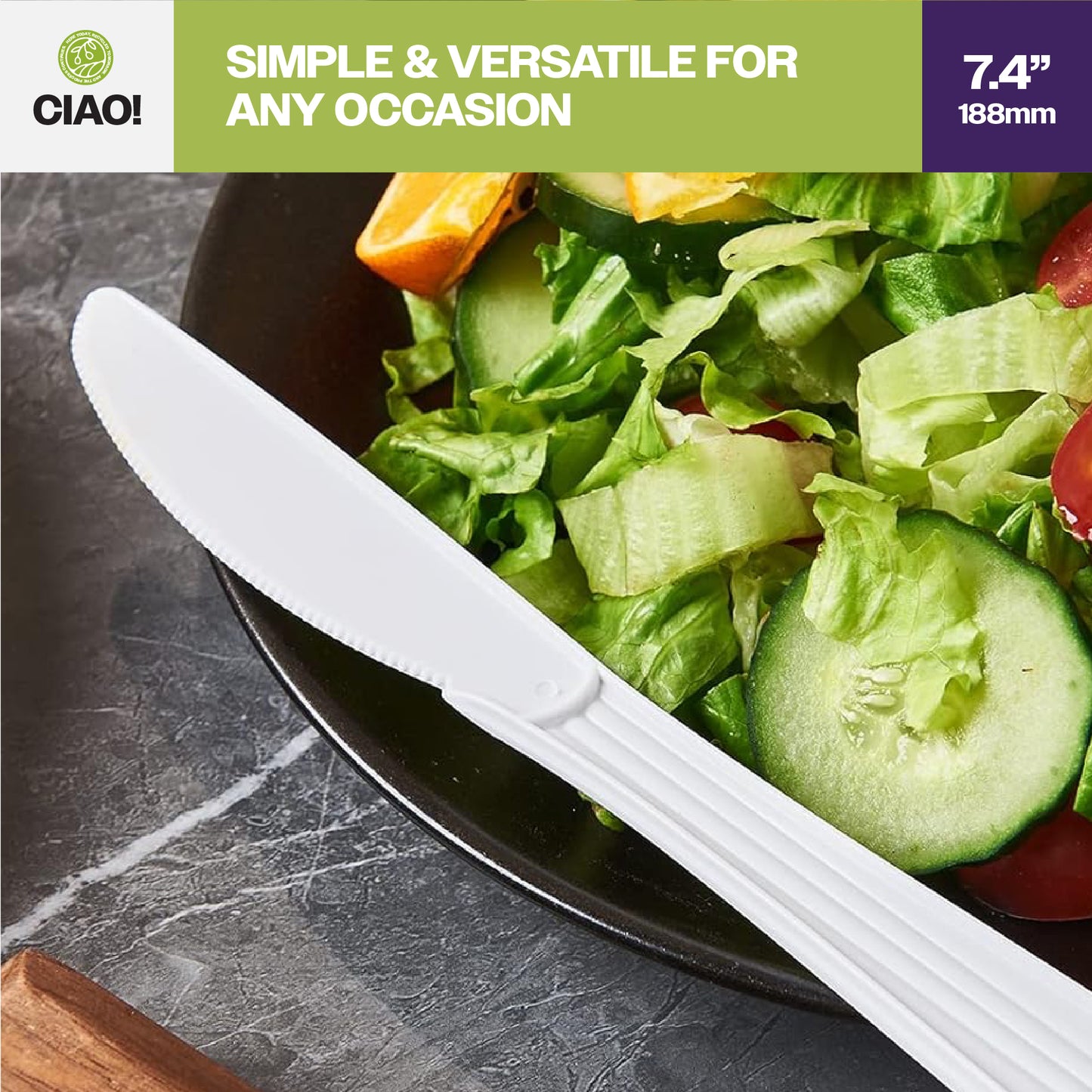 CIAO! Heavy Weight Disposable White Knife Polypropylene (Case of 1,000)