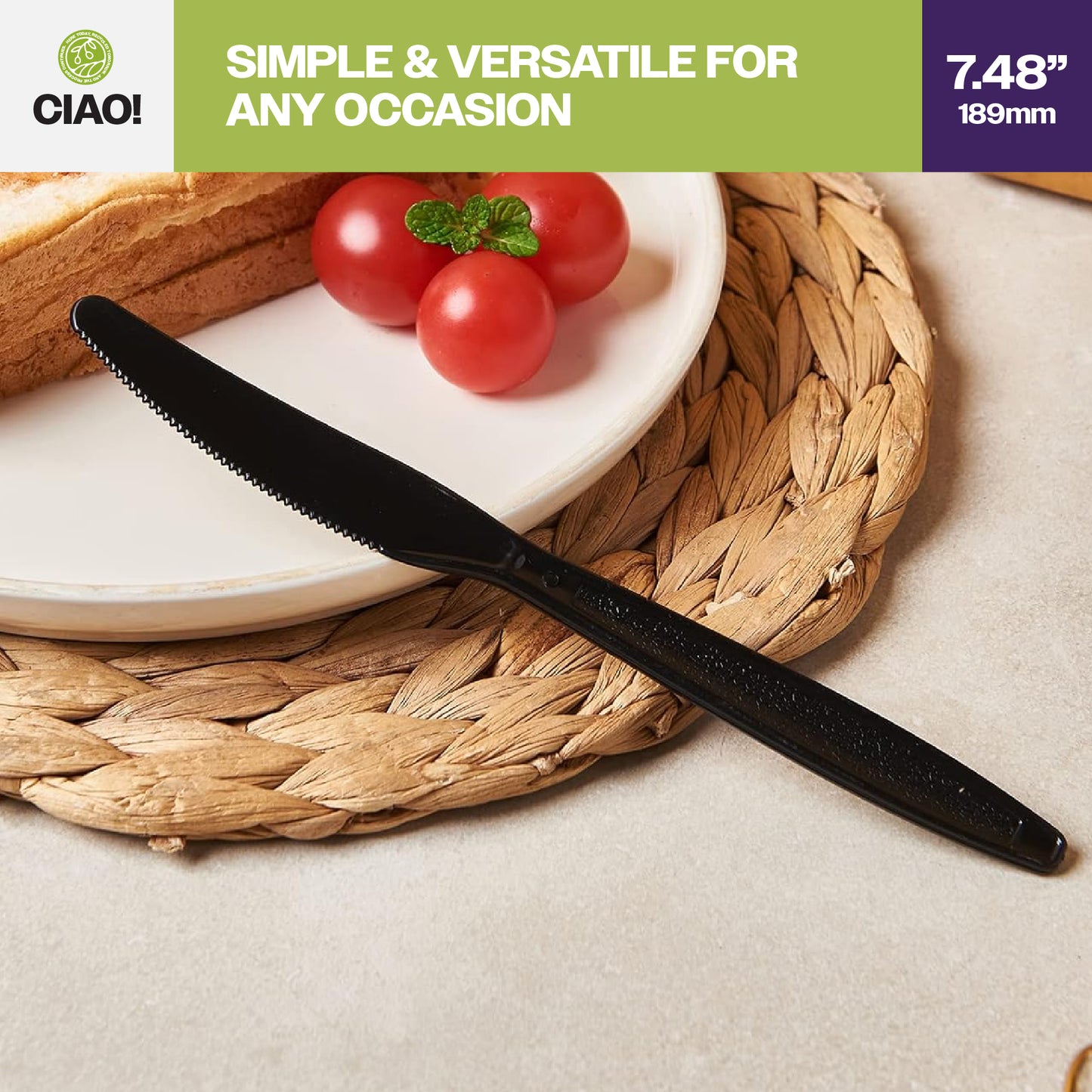 CIAO! Polystyrene Disposable Knife Black (Case of 1,000)