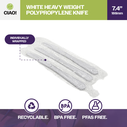 CIAO! Heavy Weight White Knife Polypropylene Individually Wrapped (Case of 1,000)