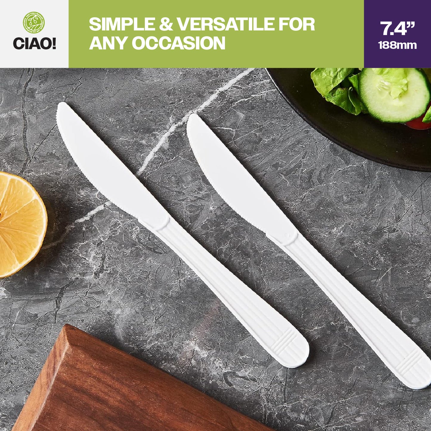 CIAO! Heavy Weight White Knife Polypropylene Individually Wrapped (Case of 1,000)