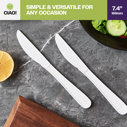 CIAO! Heavy Weight White Knife Polypropylene Individually Wrapped (Case of 1,000)