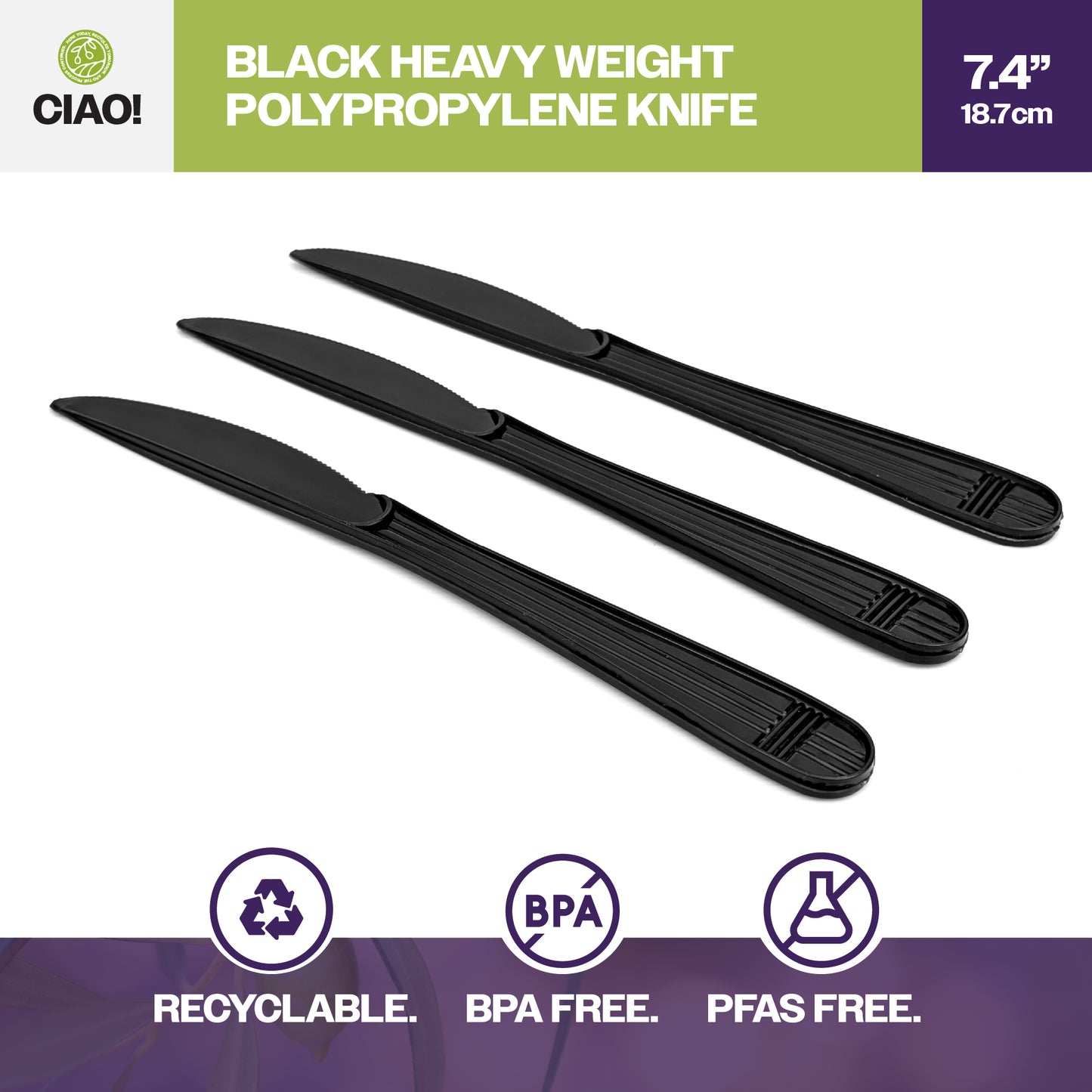 CIAO! Heavy Duty Black Polypropylene Disposable Knives, Foodservice Bulk Pack – 1,000 Count