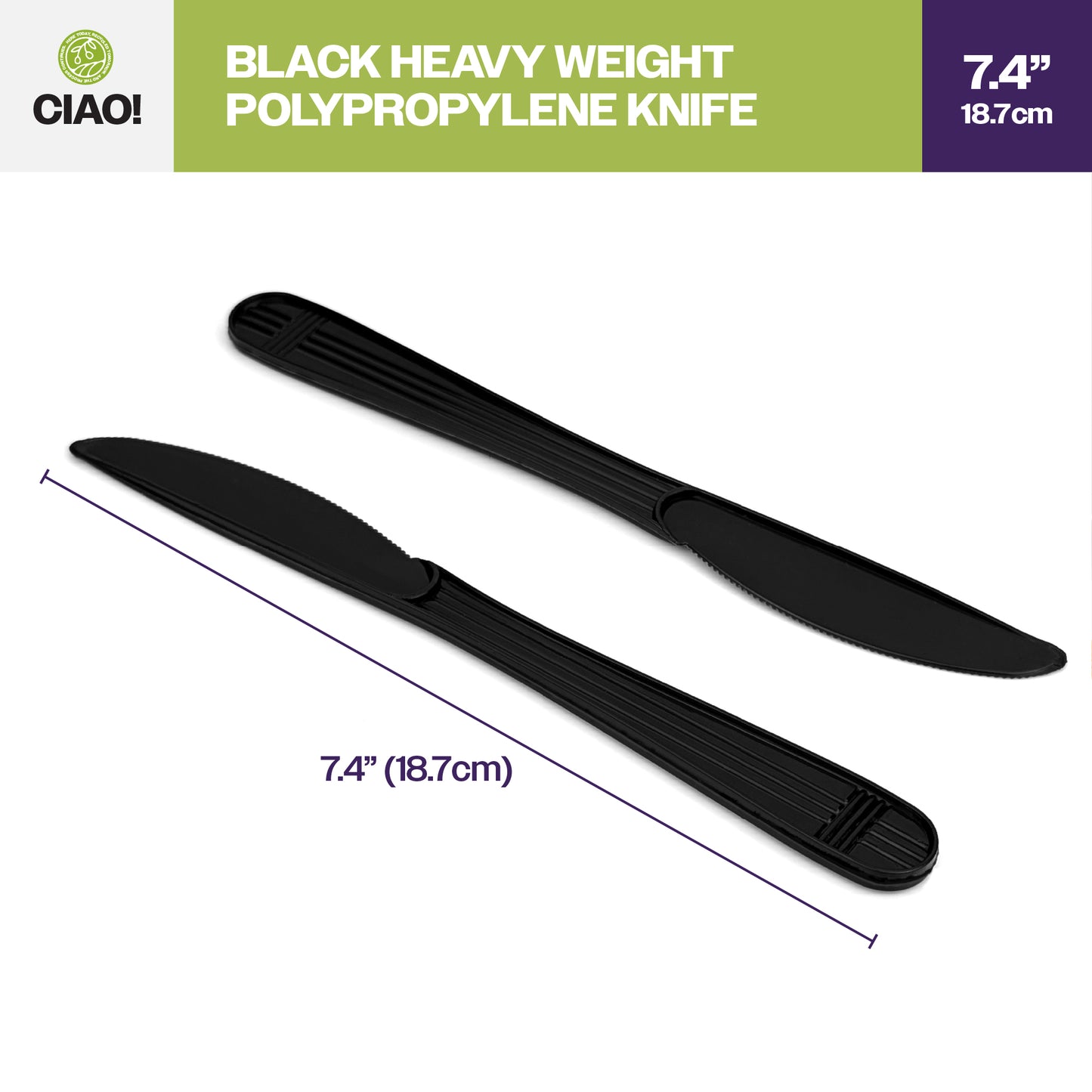 CIAO! Heavy Duty Black Polypropylene Disposable Knives, Foodservice Bulk Pack – 1,000 Count