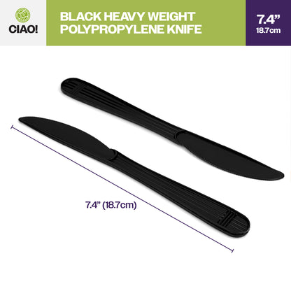 CIAO! Heavy Duty Black Polypropylene Disposable Knives, Foodservice Bulk Pack – 1,000 Count
