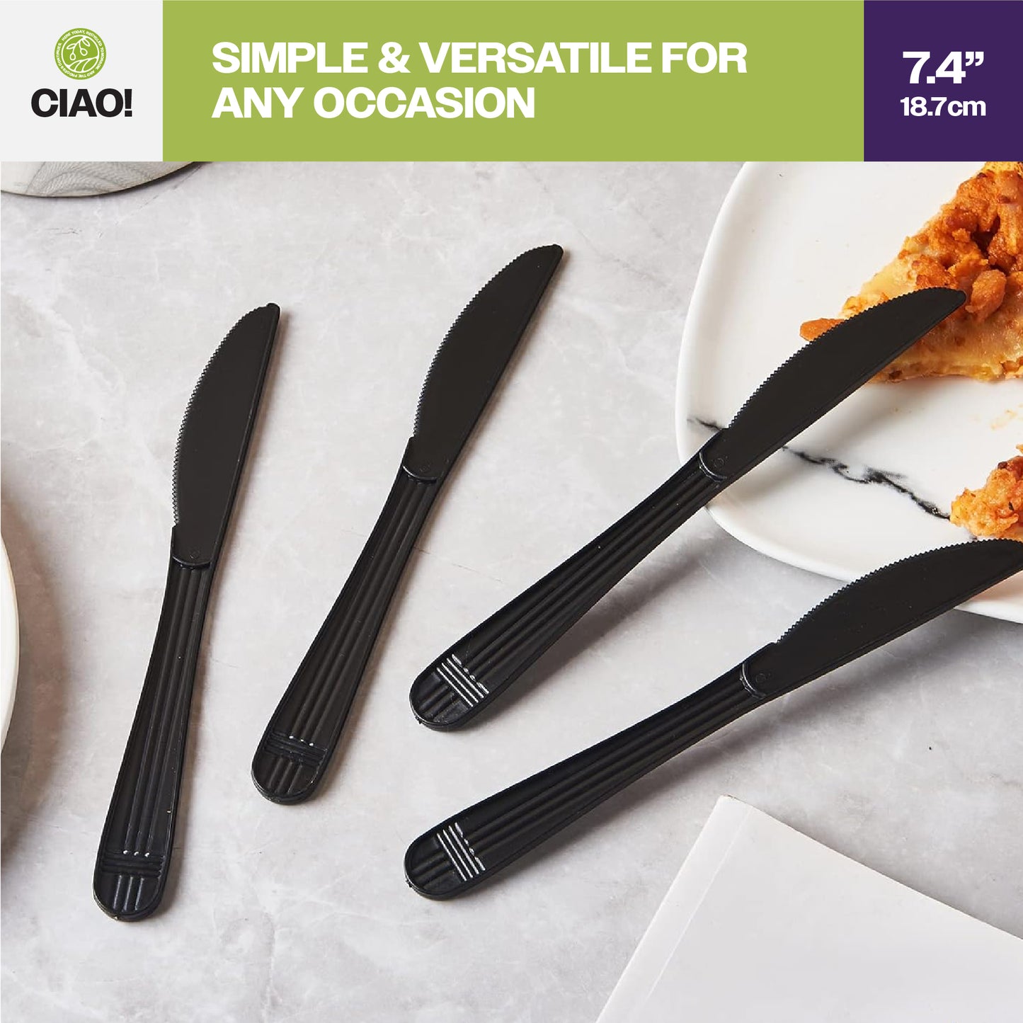 CIAO! Heavy Duty Black Polypropylene Disposable Knives, Foodservice Bulk Pack – 1,000 Count