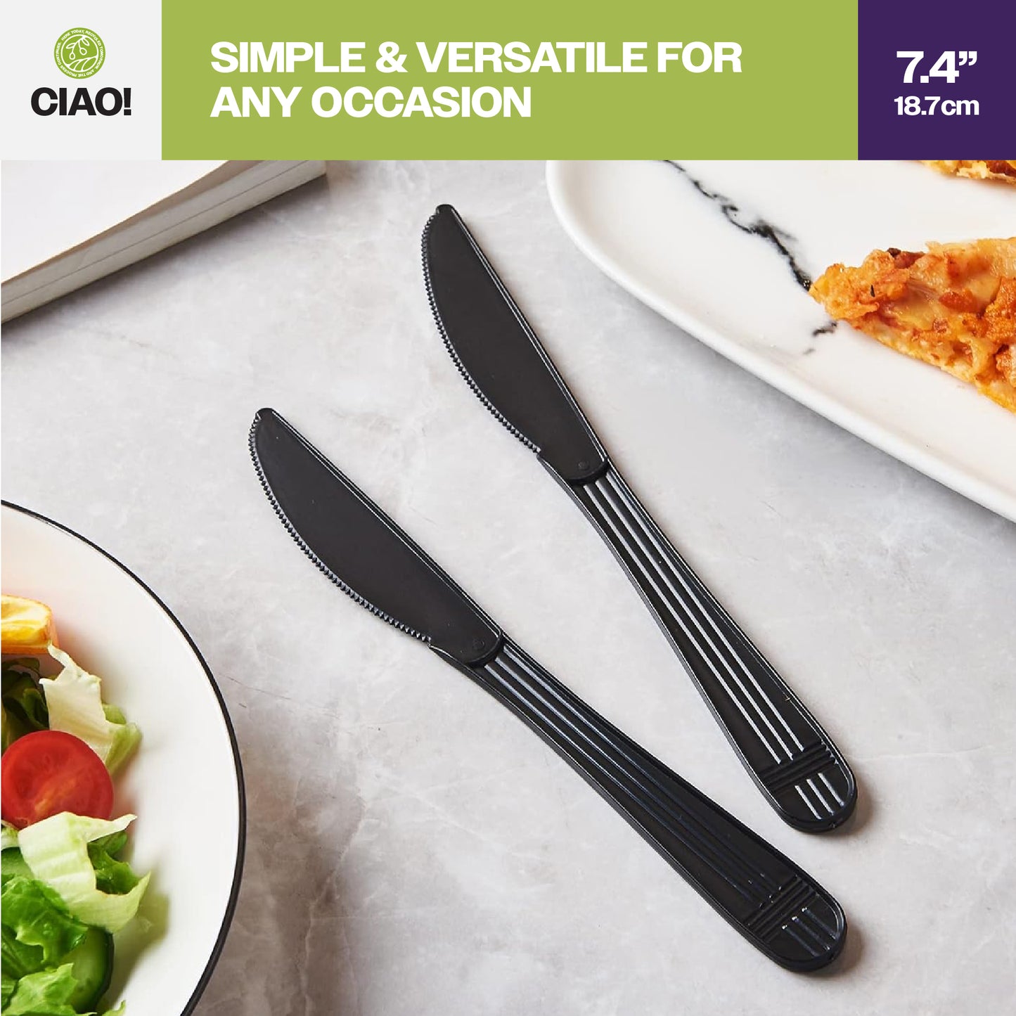 CIAO! Heavy Duty Black Polypropylene Disposable Knives, Foodservice Bulk Pack – 1,000 Count