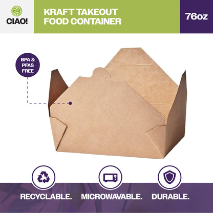 CIAO! Kraft Take Out Microwavable Food Containers, #3 76 oz (200/case)