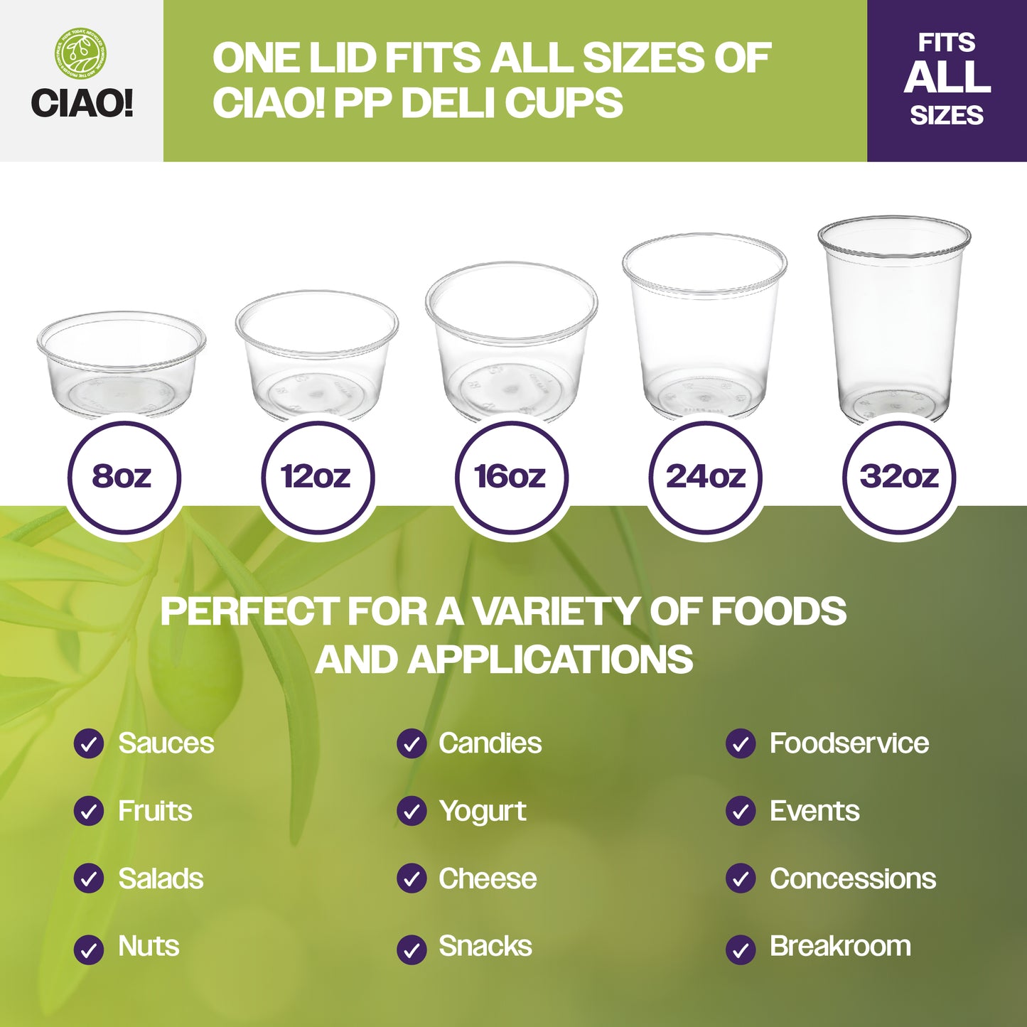 Different sizes of lid for different portion cups 