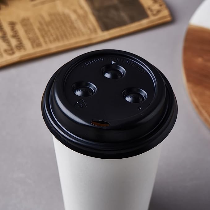 CIAO! Polystyrene Black Lid, 90mm, For 10, 12, 16 and 20 oz Paper Cup, 1,000 Count