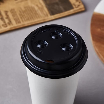 CIAO! Polystyrene Black Lid, 90mm, For 10, 12, 16 and 20 oz Paper Cup, 1,000 Count