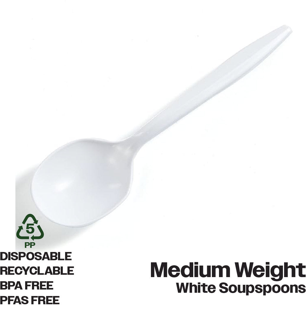 CIAO! Medium Weight Disposable White Soupspoons Polypropylene (Case of 1,000)