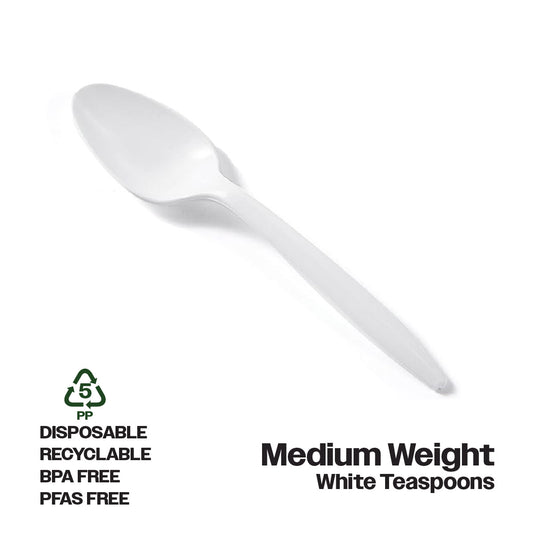 CIAO! Medium Weight Disposable White Teaspoons Polypropylene (Case of 1,000)