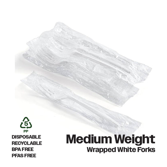 CIAO! Medium Weight Disposable White Fork Polypropylene Individually Wrapped (Case of 1,000)