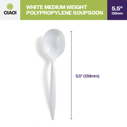 CIAO! Medium Weight Disposable White Soupspoons Polypropylene (Case of 1,000)