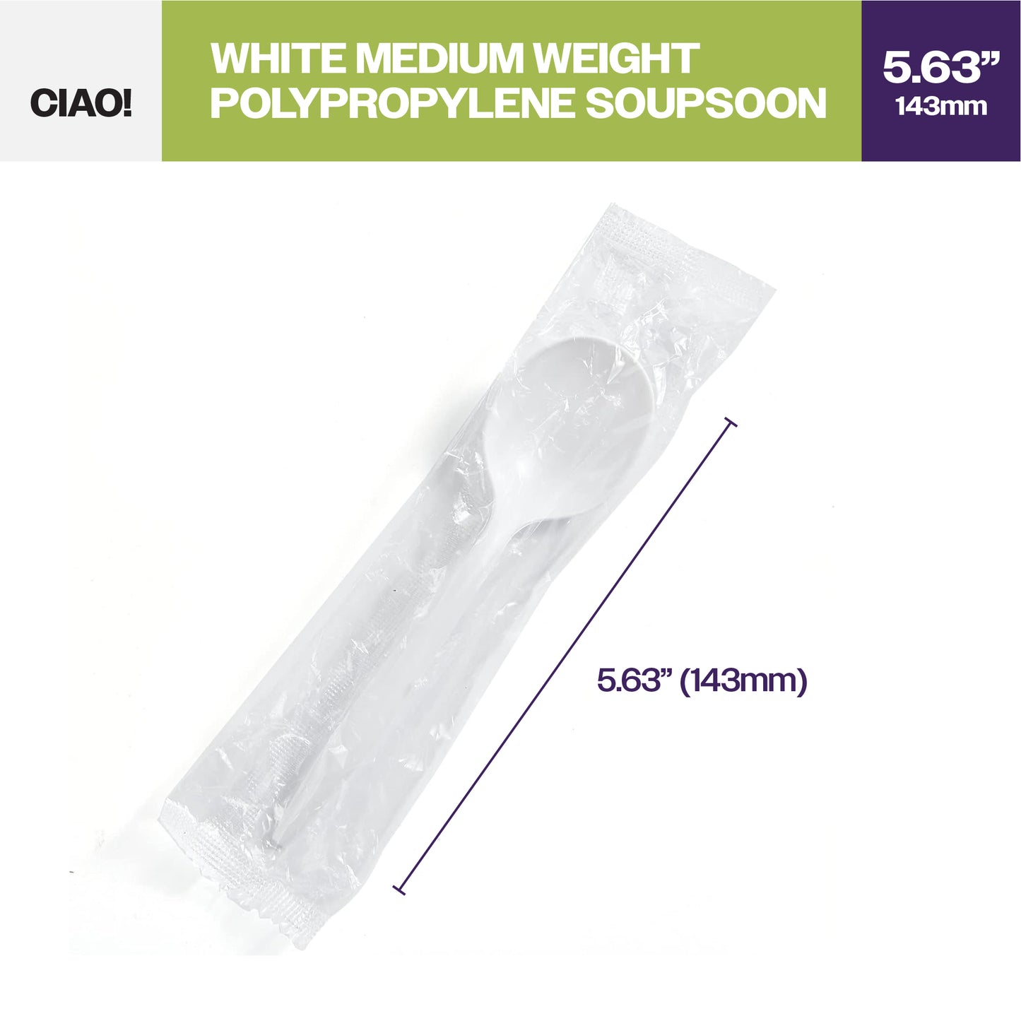 CIAO! Medium Weight Disposable White Soupspoons Polypropylene Individually Wrapped (Case of 1,000)