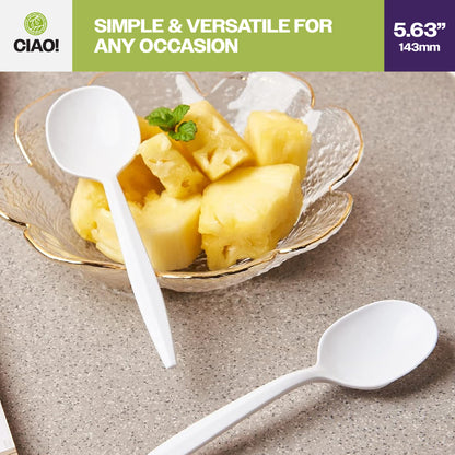 CIAO! Medium Weight Disposable White Soupspoons Polypropylene Individually Wrapped (Case of 1,000)