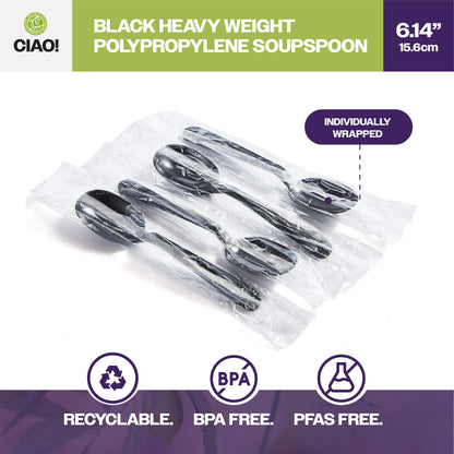 CIAO! Heavy Weight Black Soupspoons Polypropylene Individually Wrapped (Case of 1,000)