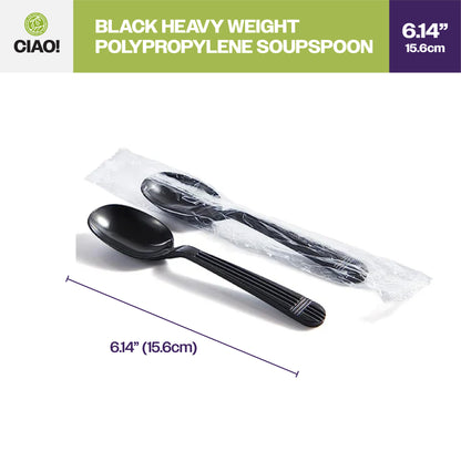 CIAO! Heavy Weight Black Soupspoons Polypropylene Individually Wrapped (Case of 1,000)