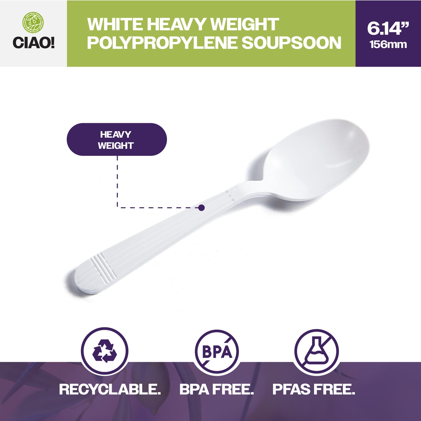 CIAO! Heavy Weight Disposable White Soupspoons Polypropylene (Case of 1,000)