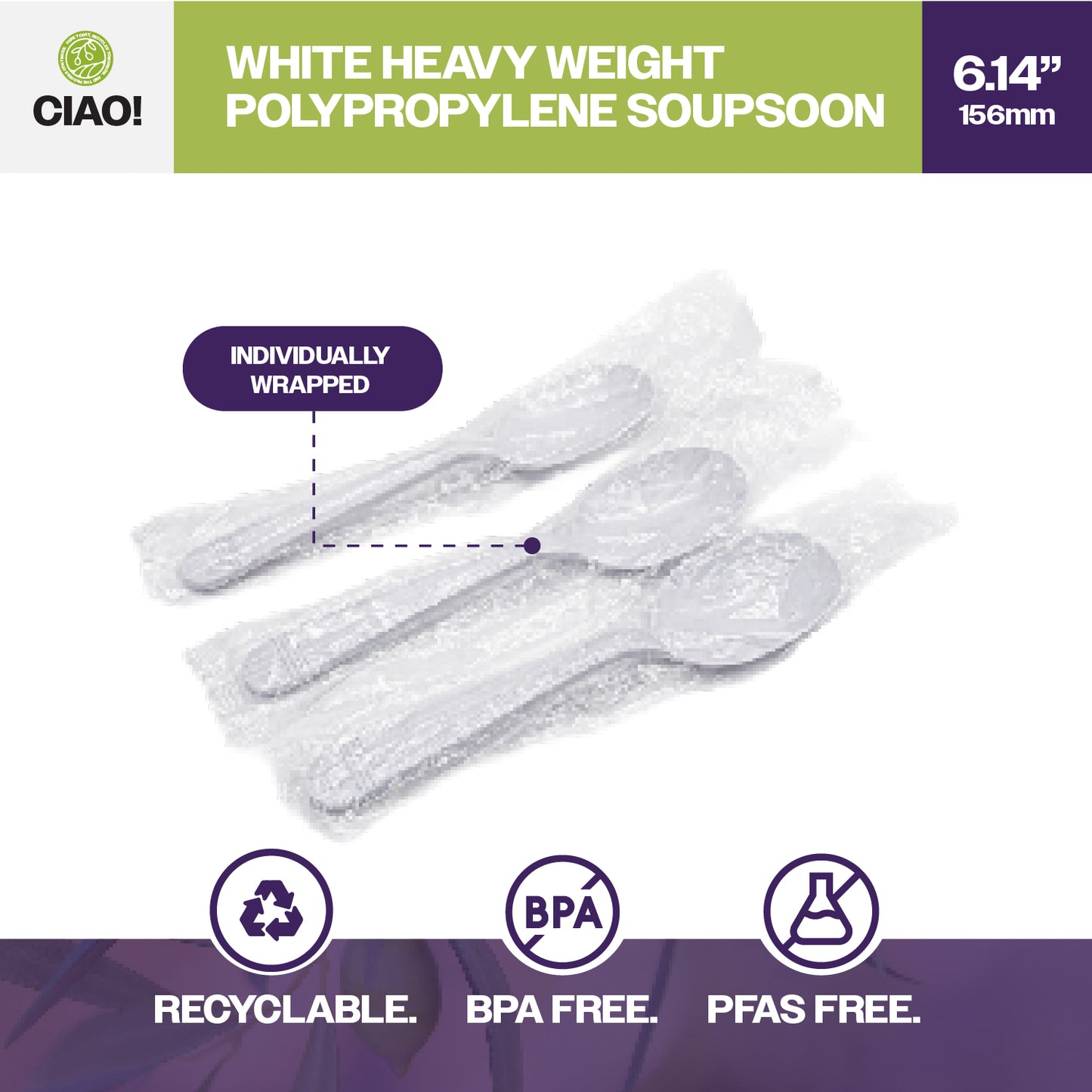 CIAO! Heavy Weight White Soupspoons Polypropylene Individually Wrapped (Case of 1,000)