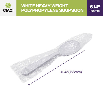 CIAO! Heavy Weight White Soupspoons Polypropylene Individually Wrapped (Case of 1,000)