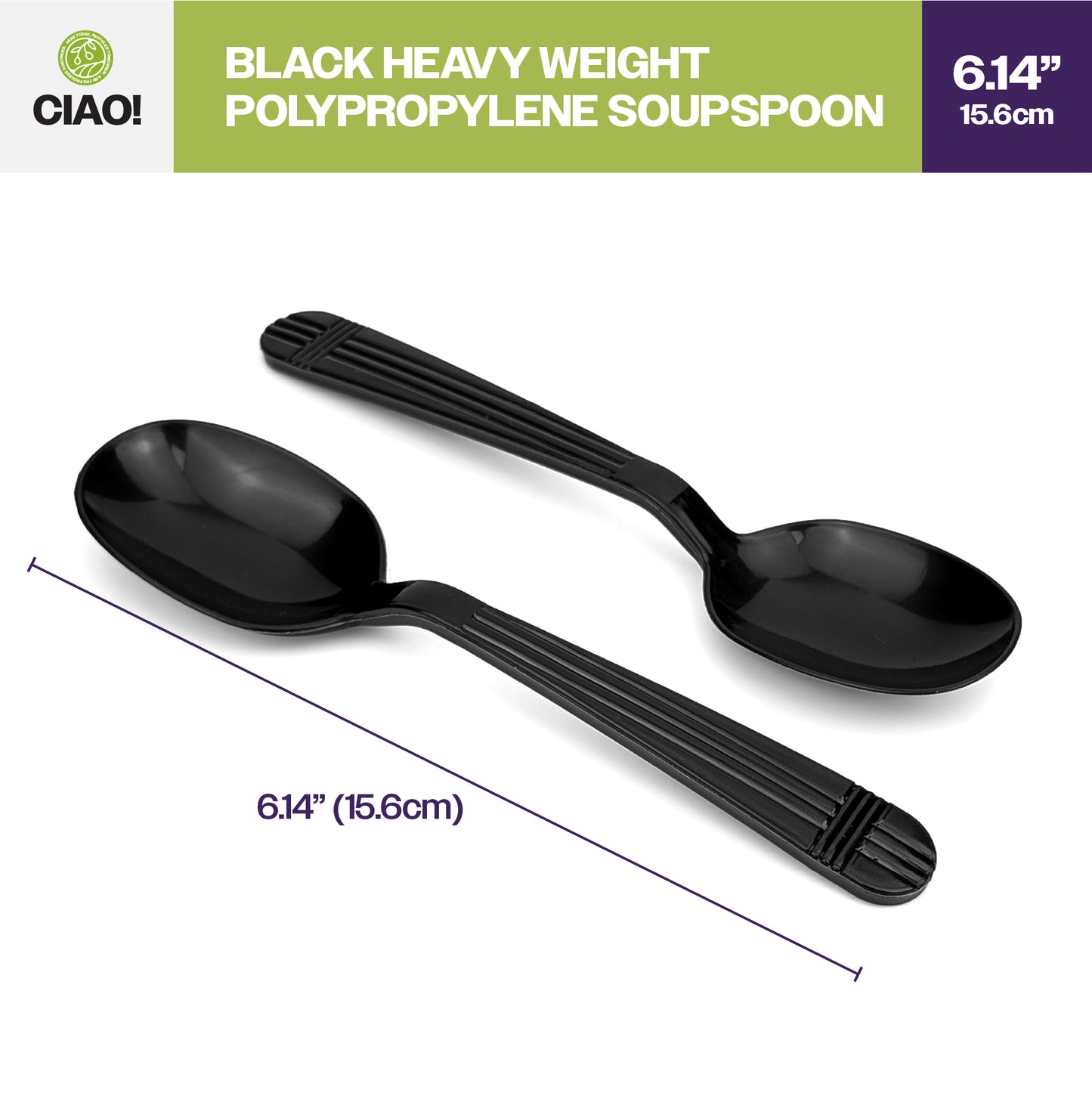 CIAO! Heavy Duty Black Polypropylene Disposable Soup Spoons, Foodservice Bulk Pack – 1,000 Count