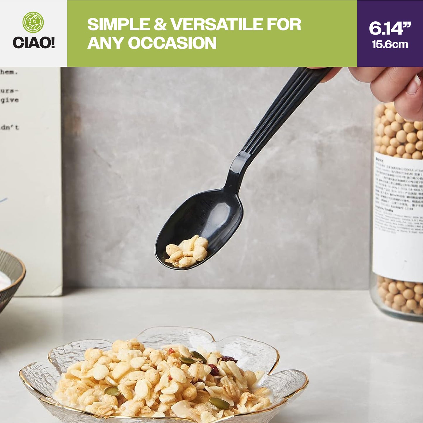 CIAO! Heavy Duty Black Polypropylene Disposable Soup Spoons, Foodservice Bulk Pack – 1,000 Count