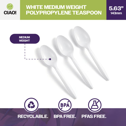 CIAO! Medium Weight Disposable White Teaspoons Polypropylene (Case of 1,000)