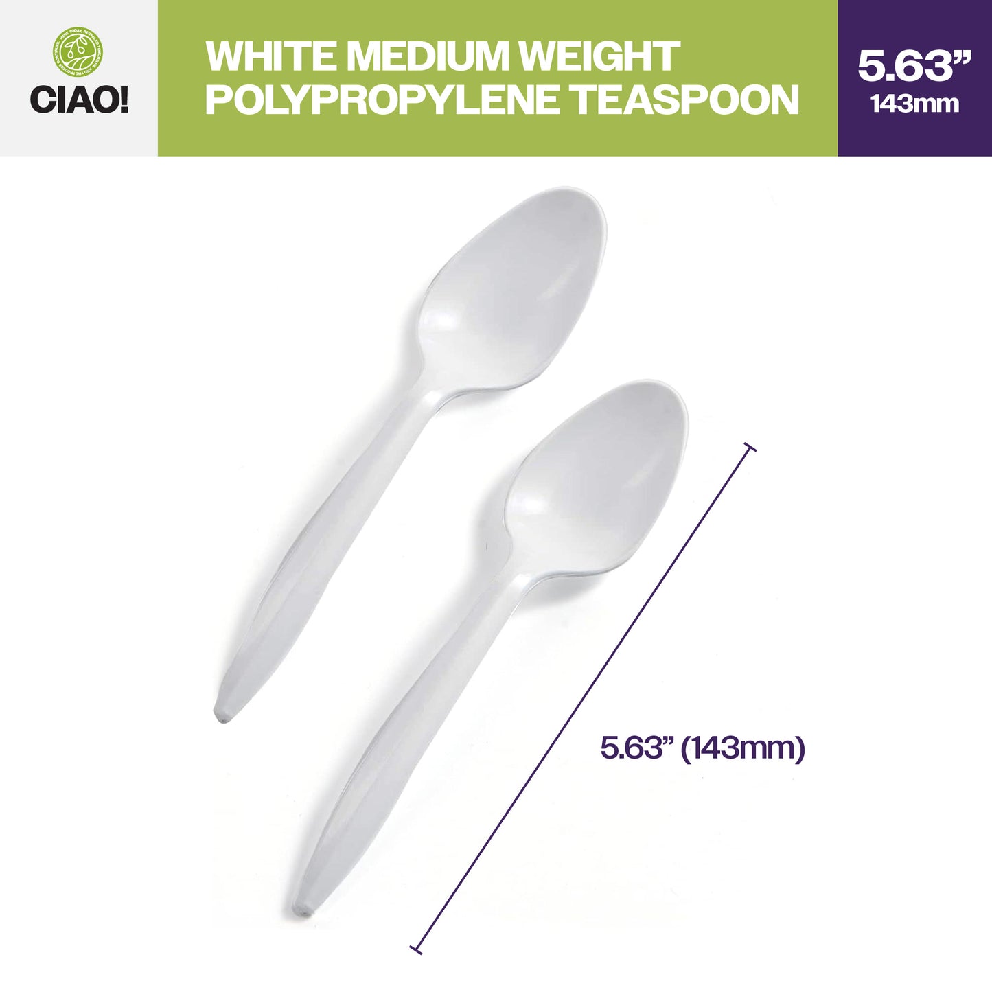 CIAO! Medium Weight Disposable White Teaspoons Polypropylene (Case of 1,000)