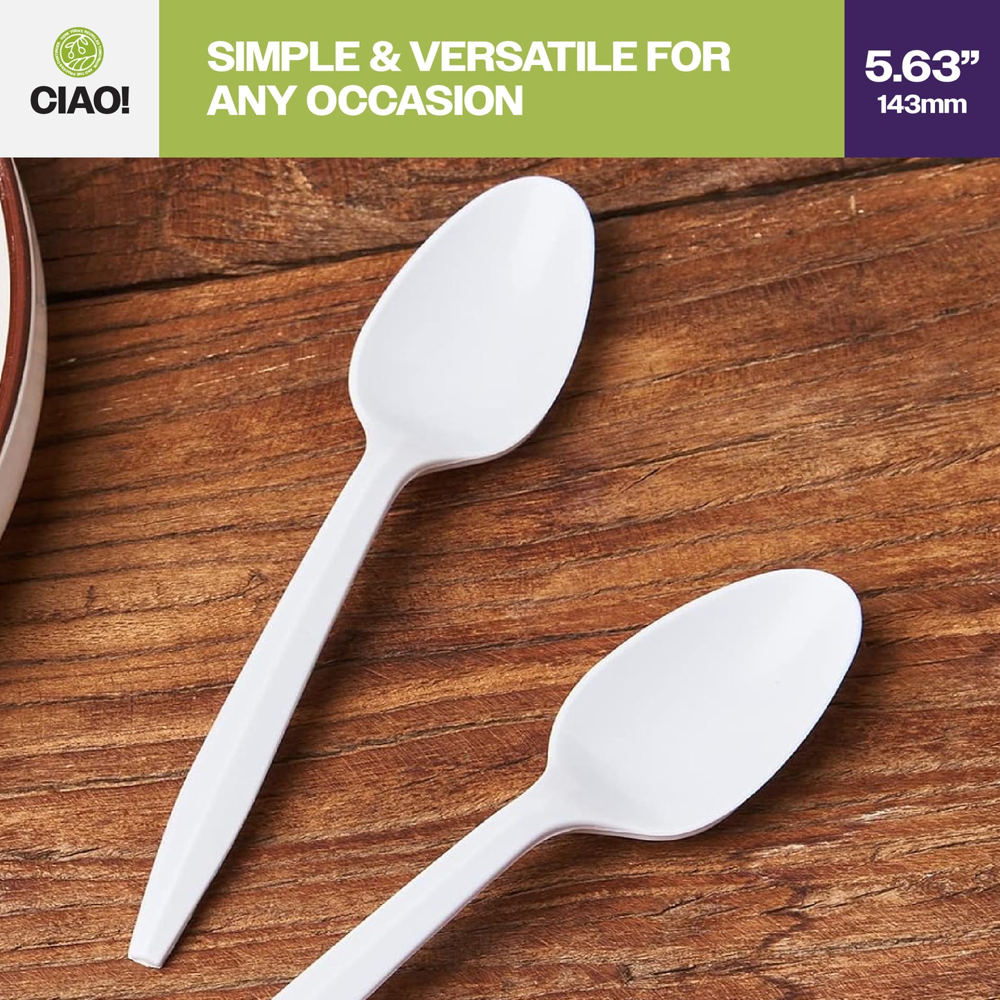 CIAO! Medium Weight Disposable White Teaspoons Polypropylene (Case of 1,000)