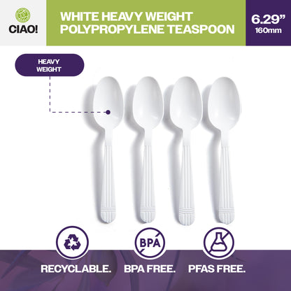 CIAO! Heavy Weight Disposable White Teaspoons Polypropylene (Case of 1,000)