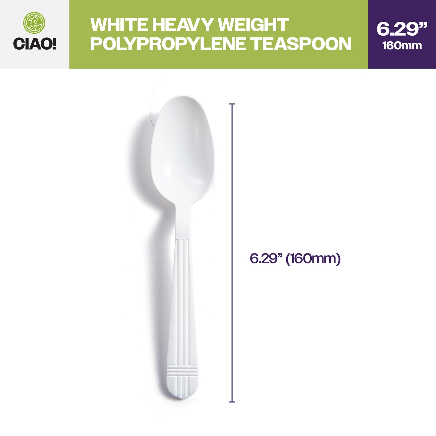 CIAO! Heavy Weight Disposable White Teaspoons Polypropylene (Case of 1,000)