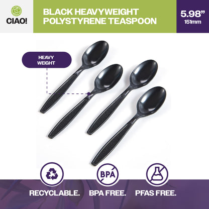 CIAO! Polystyrene Disposable Teaspoons Black (Case of 1,000)