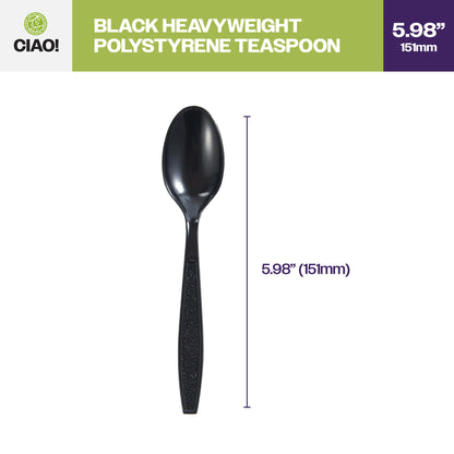 CIAO! Polystyrene Disposable Teaspoons Black (Case of 1,000)