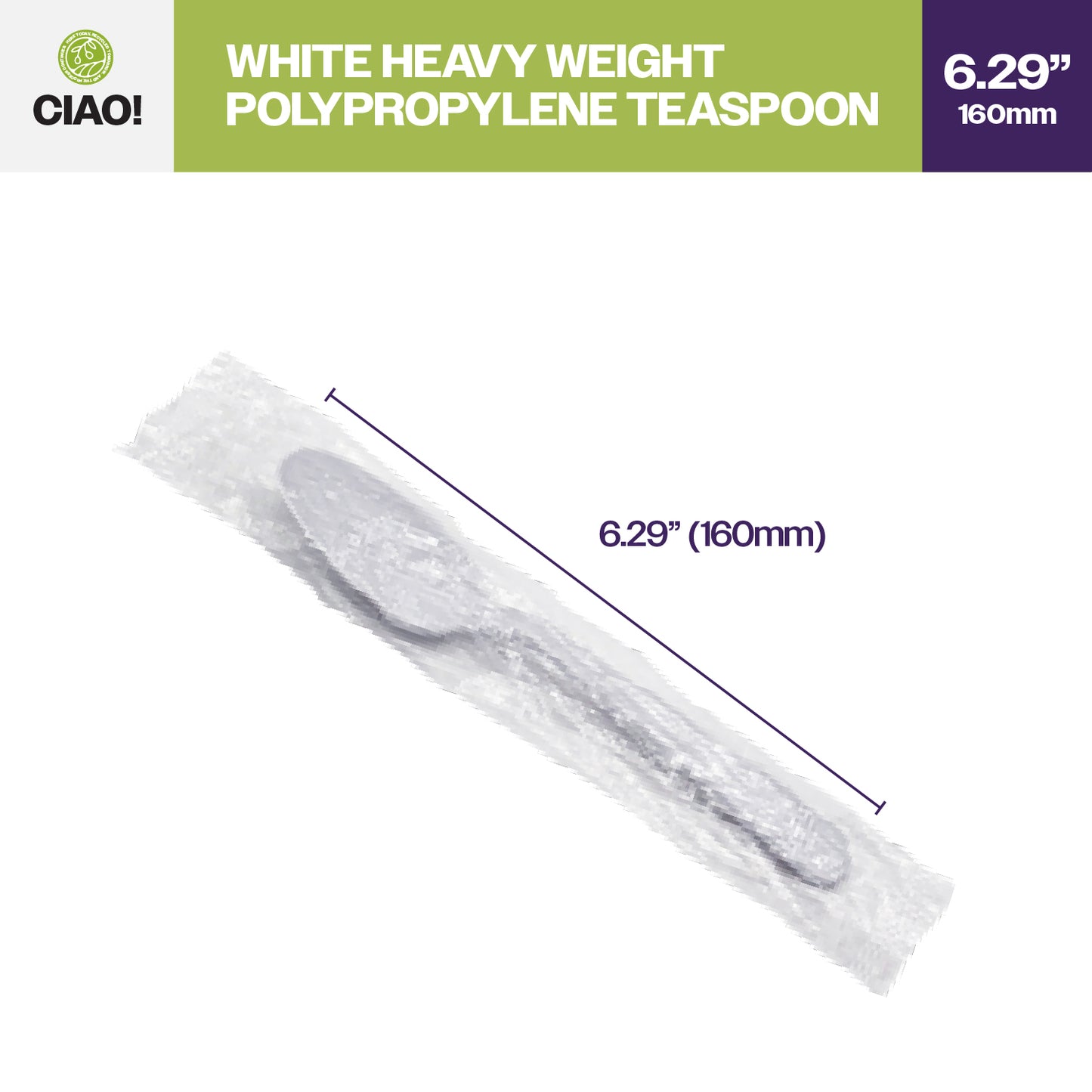 CIAO! Heavy Weight Disposable White Teaspoons Polypropylene Individually Wrapped (Case of 1,000)