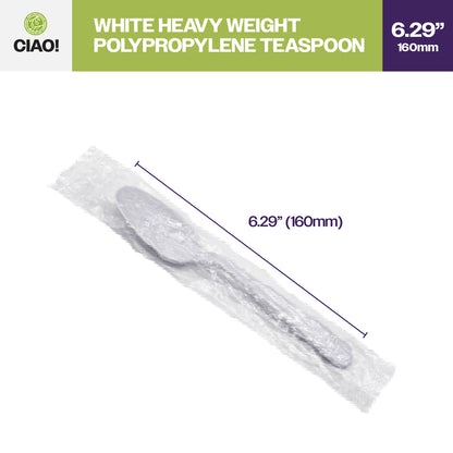CIAO! Heavy Weight Disposable White Teaspoons Polypropylene Individually Wrapped (Case of 1,000)